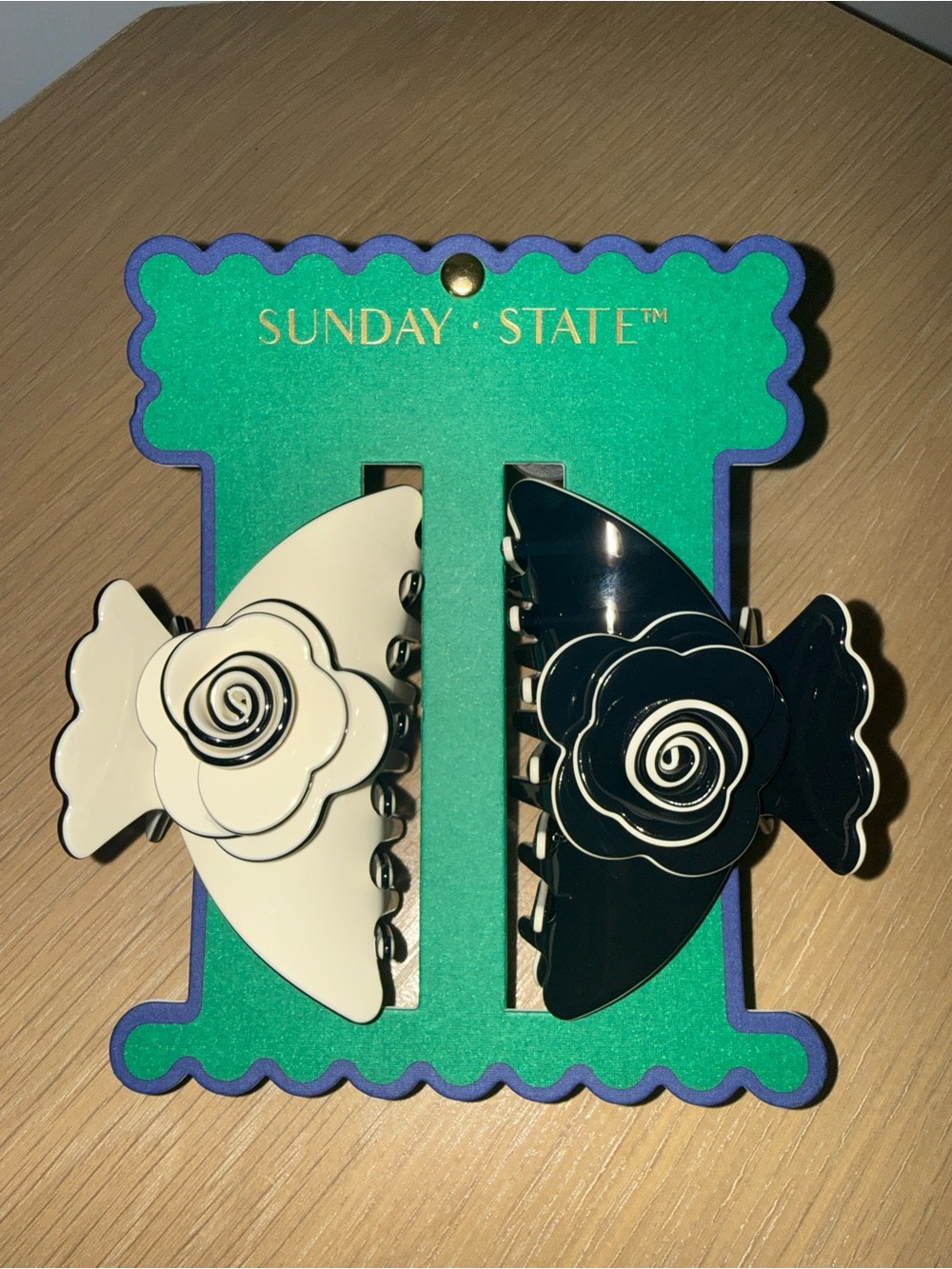 Sunday State Kids Floral Hair Claw Clips - Black & Cream, Set of 2